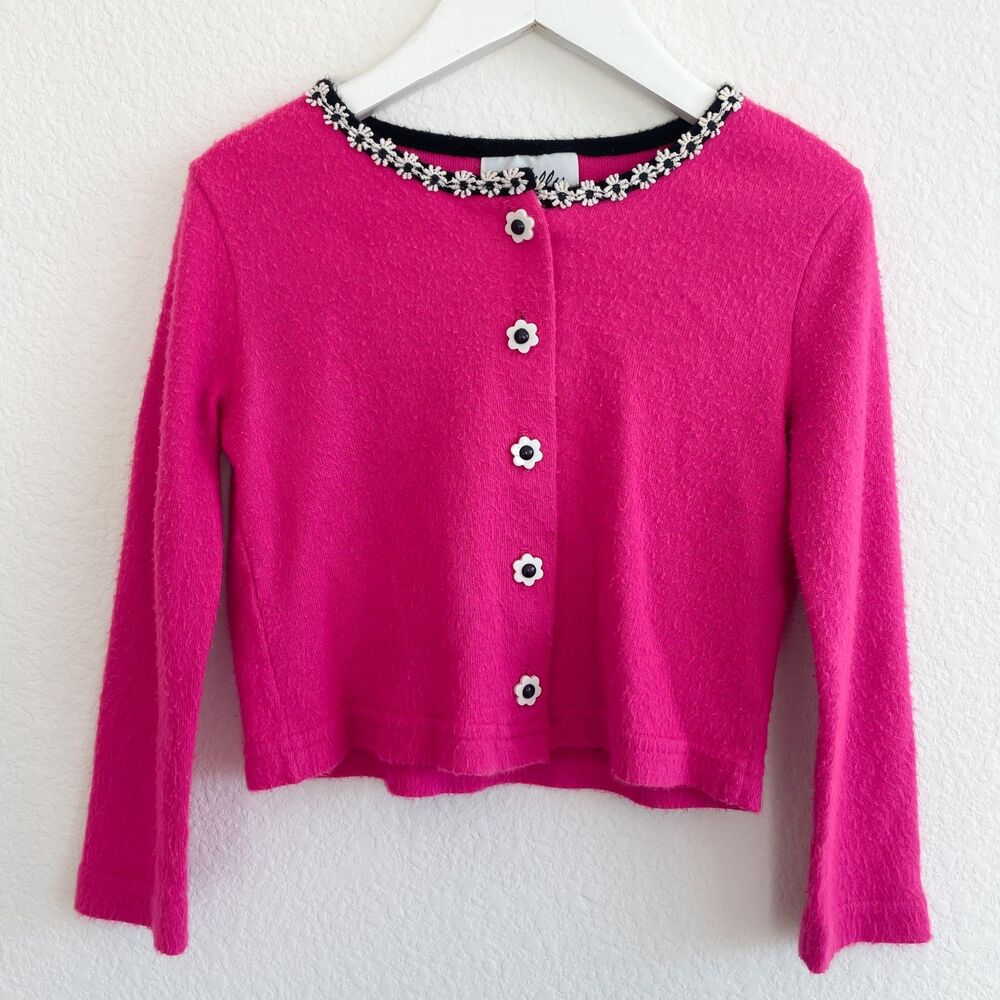 Vintage 90s Hot Pink Daisy Cardigan size 5